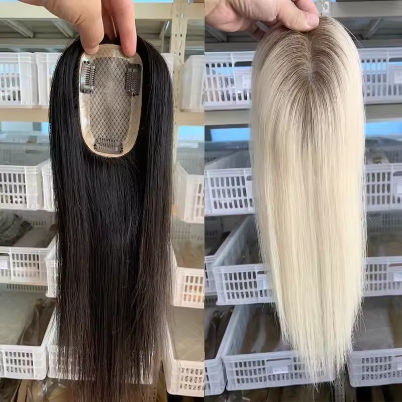 3X5 Inch Mono Base Clips In 100% Human Hair Topper For Women 14 Inch And 16 Inch Virgin Hair Women Topper Pieces