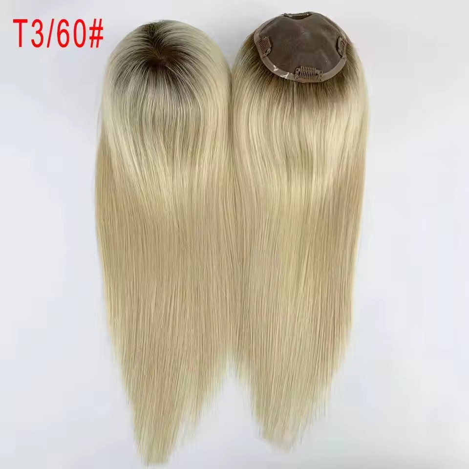 14 inch Human Hair Topper Clips Women Toupee Mono Base Virgin Human Hair 5''x5'' Monofilament Toppers For Women