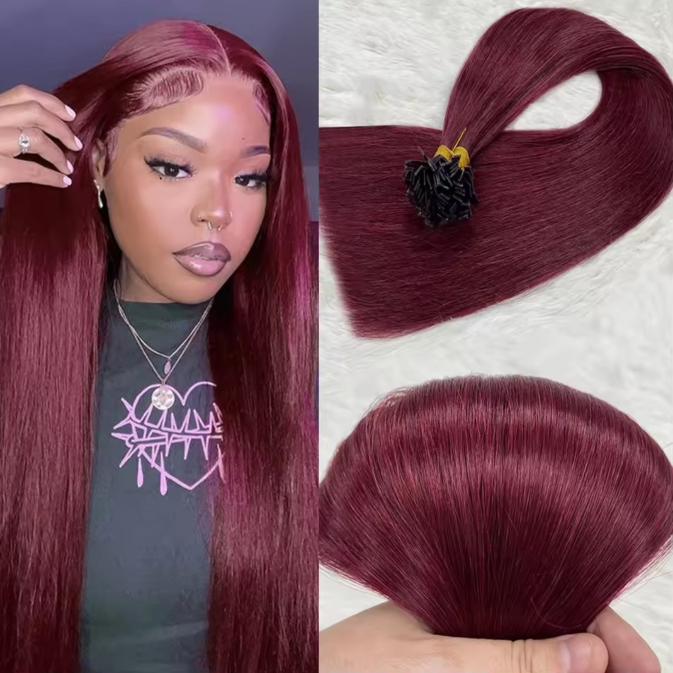 Wine Red 99J  flat Tip Remy Human Hair Extensions Pre Bonded Keratin Fusion100% Human Hair Extensions