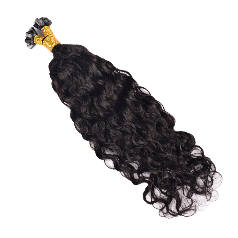 Natural  Water Wave Pre-bonded Keratin Flat Tip Hair Extensions Russian Virgin Fusion Human Hair Extensions 100g/pc