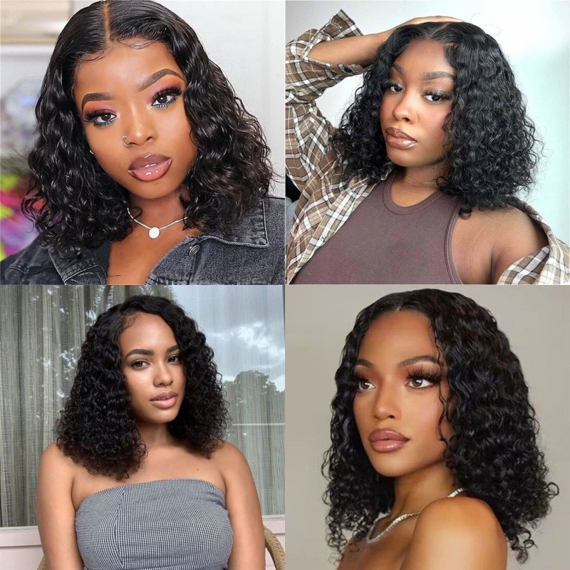 13X4 Brazilian Water Wave Short Bob Wigs 100% Human Hair HD Transparent Lace Front Wigs Glueless Curly Wig