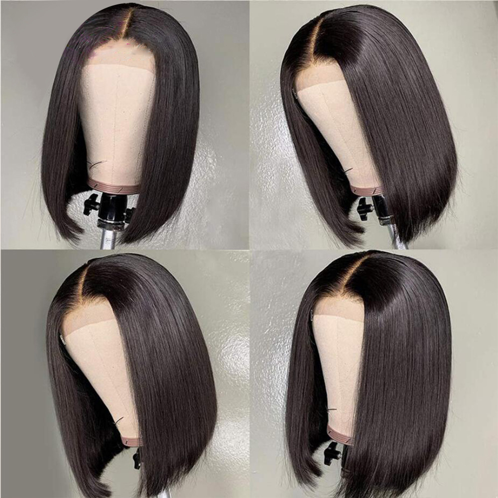 Natural Black Straight  Lace Wigs  4x4  Brazilian Remy Human hair  Wig Bob  Lace Frontal Wig