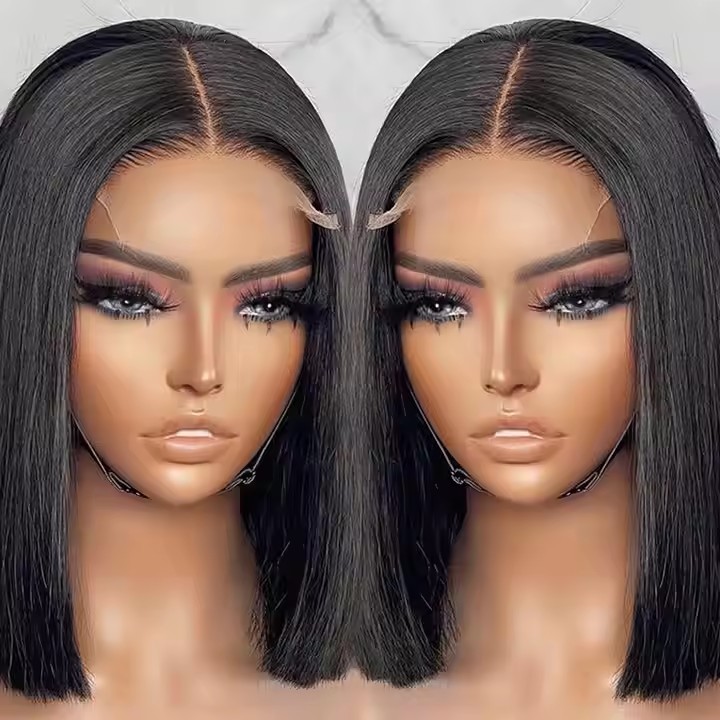 Natural Black Straight  Lace Wigs  4x4  Brazilian Remy Human hair  Wig Bob  Lace Frontal Wig