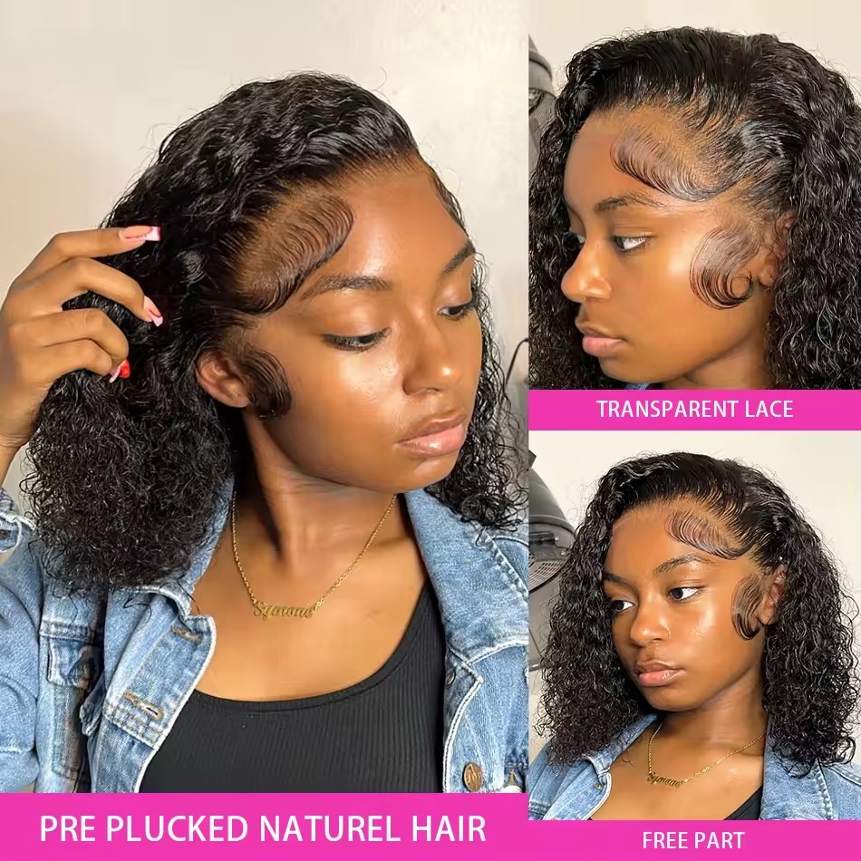 Short Kinky Curly Lace Front 100% Human Hair Bob Wigs 13x4 Frontal HD Transparent Glueless Wigs For Women