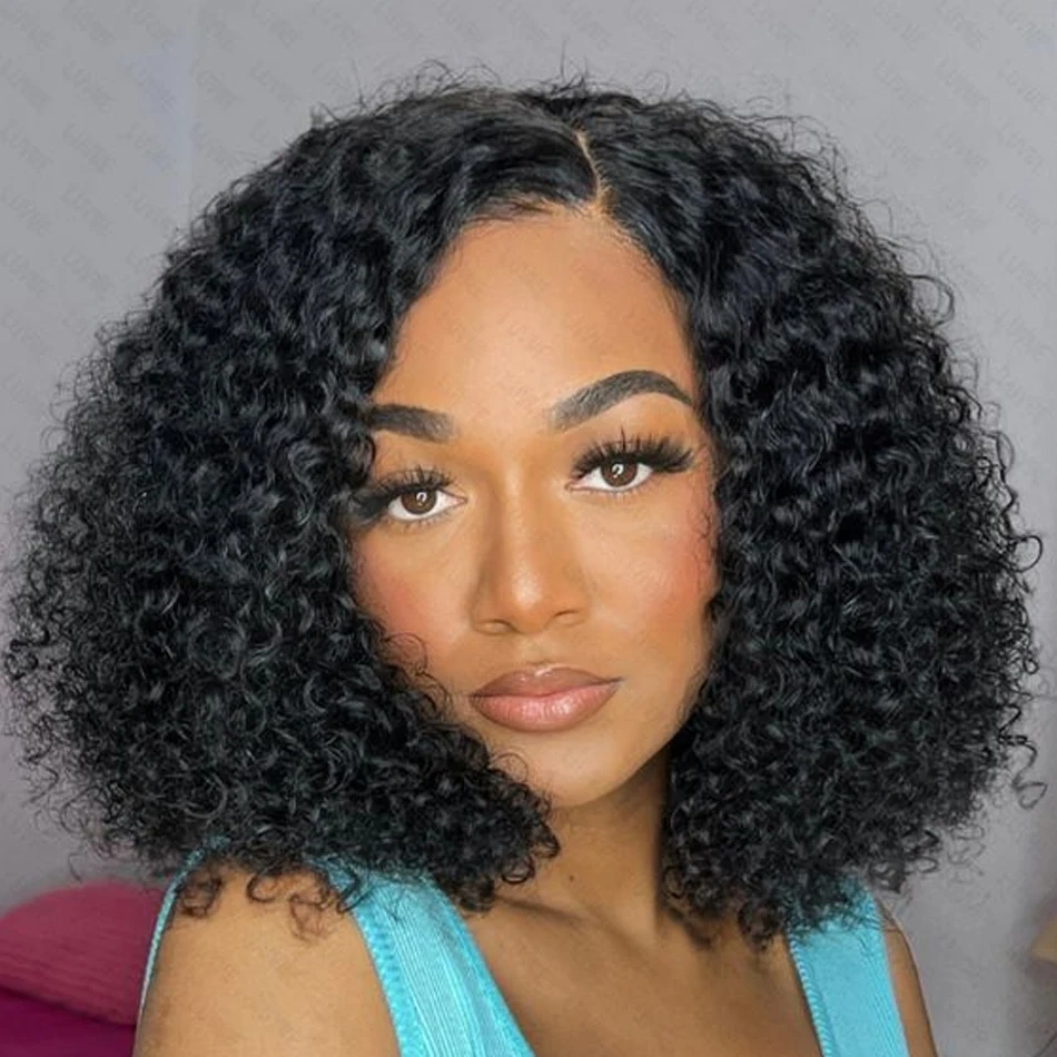 Short Kinky Curly Lace Front 100% Human Hair Bob Wigs 13x4 Frontal HD Transparent Glueless Wigs For Women
