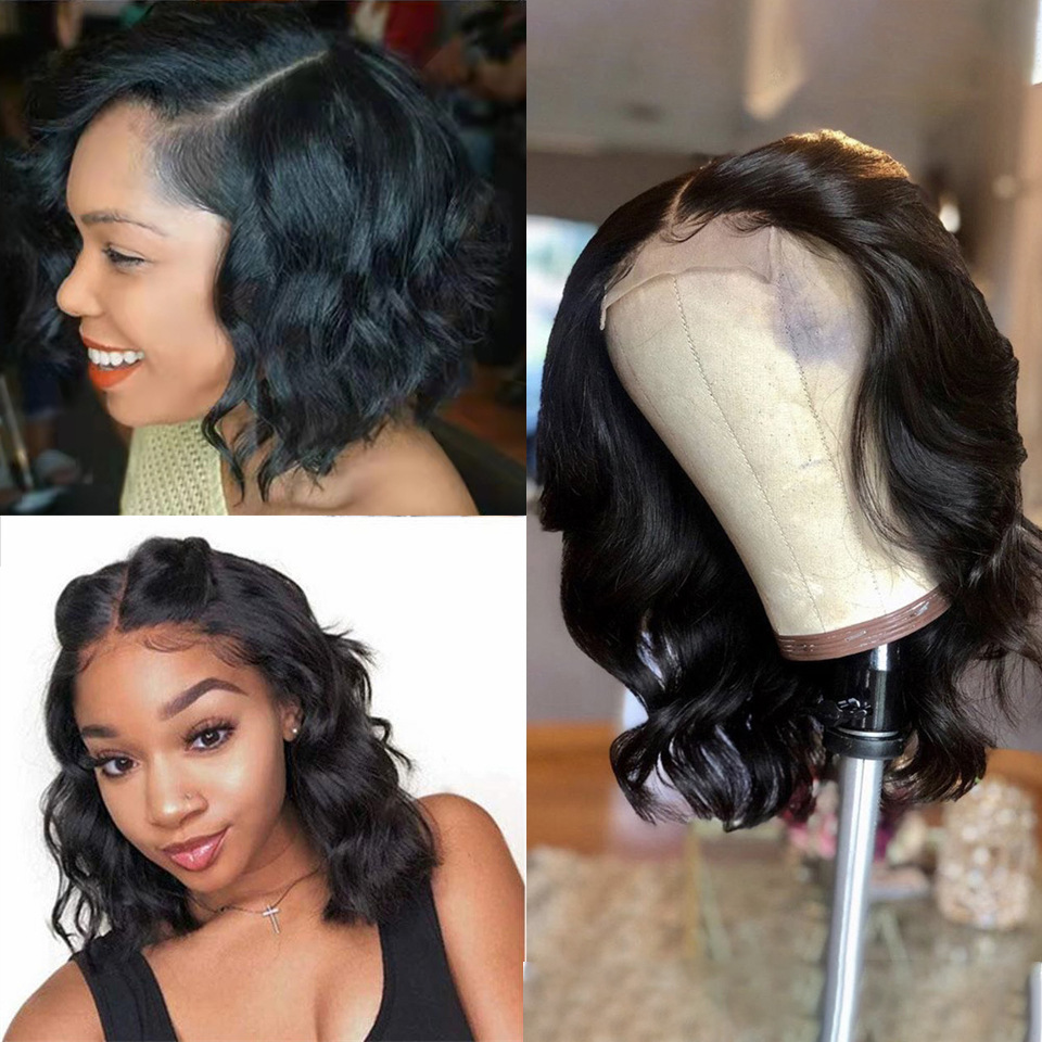 Natural Black Body Wave Lace Wigs  4x4  Brazilian Remy Human hair  Wig Lace Frontal Wig