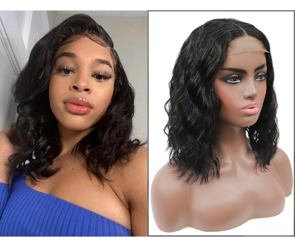 Natural Black Body Wave Lace Wigs  4x4  Brazilian Remy Human hair  Wig Lace Frontal Wig