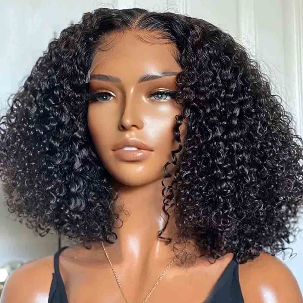Bob Lace Wig Black Curly For Women 4x4v kinky Curly Wave Human Hair Wigs 100% Remy Natural Hair Short Lace Frontal Wigs