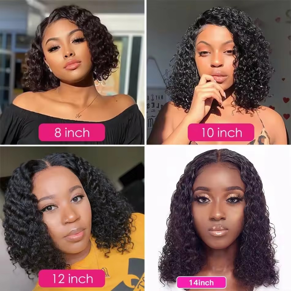 Natural Black  Water Wave Lace Wigs  4x4  Brazilian Deep Wave Bob Wig Lace Frontal Wig