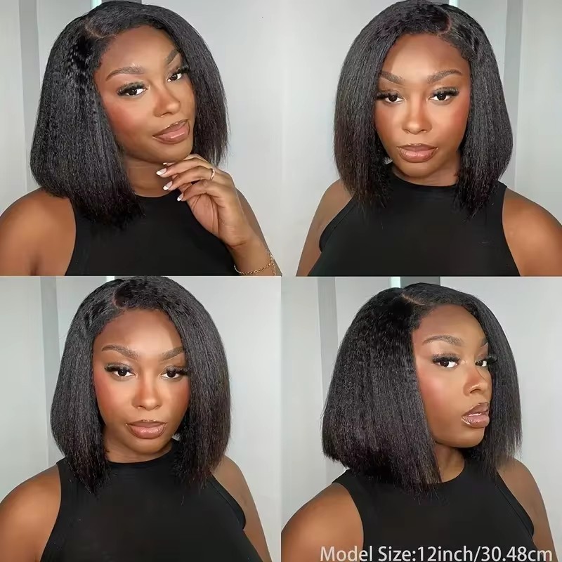 Yaki Straigt Bob Wig Glueless Lace Front Human Hair Wig For Women Kinky Straight Short Bob Ready To Wear HD Transparent Lace Wig