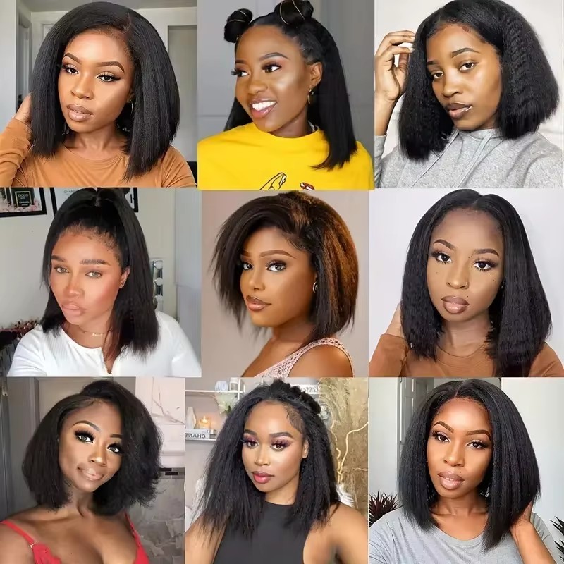 Yaki Straigt Bob Wig Glueless Lace Front Human Hair Wig For Women Kinky Straight Short Bob Ready To Wear HD Transparent Lace Wig