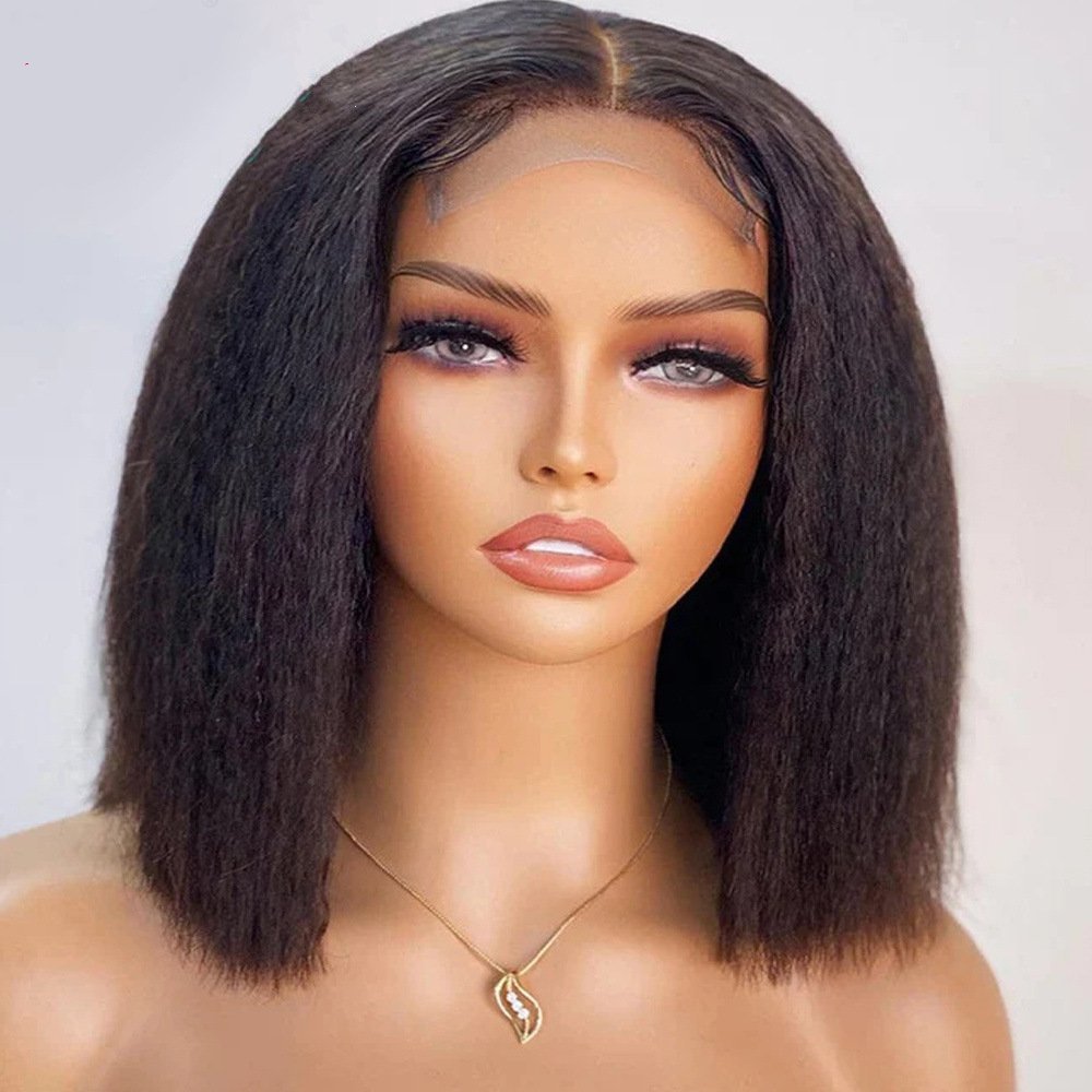 Yaki Straigt Bob Wig Glueless Lace Front Human Hair Wig For Women Kinky Straight Short Bob Ready To Wear HD Transparent Lace Wig