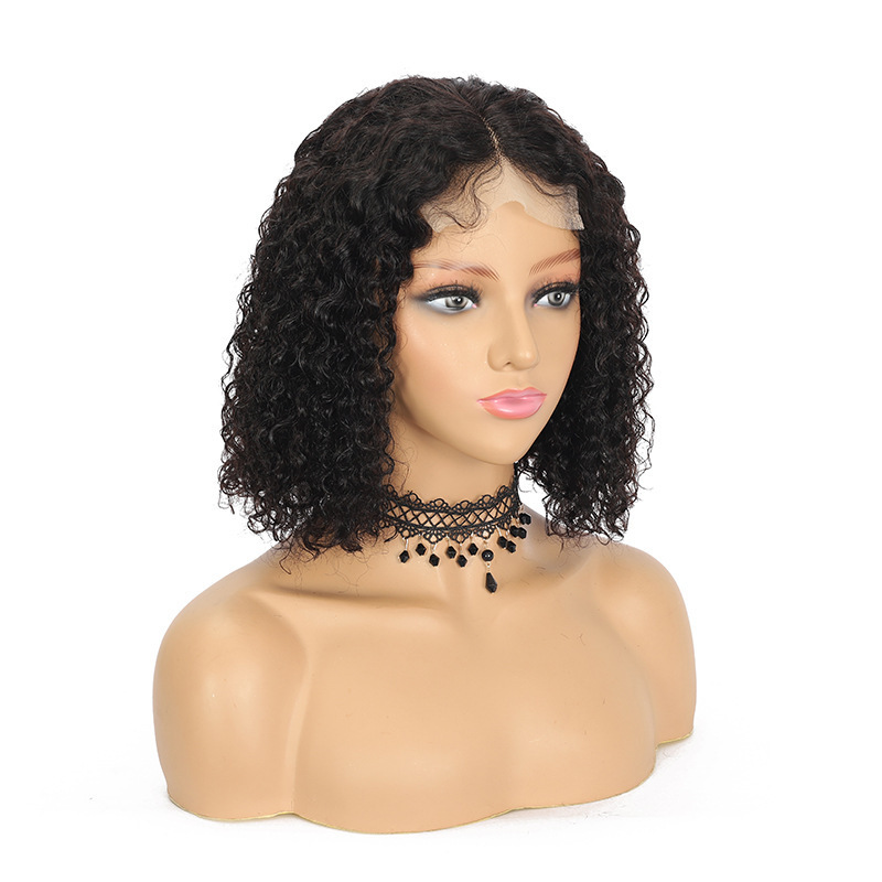 Natural Black  Water Wave Lace Wigs  4x4  Human Hair Wigs 100% Remy Natural Hair Short Lace Frontal Wigs