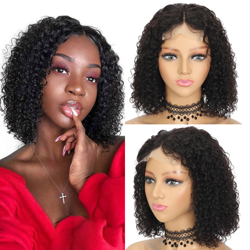 Bob Lace Wig Black Curly For Women 4x4 kinky Curly Wave Human Hair Wigs 100% Remy Natural Hair Short Lace Frontal Wigs