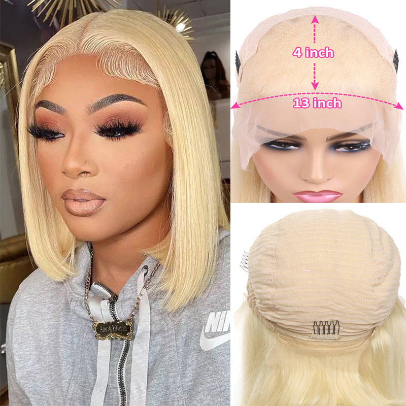 Blonde Short Bob Wig Transparent  13x4 Lace Front Human Hair Wigs Straight  Lace Frontal Wig