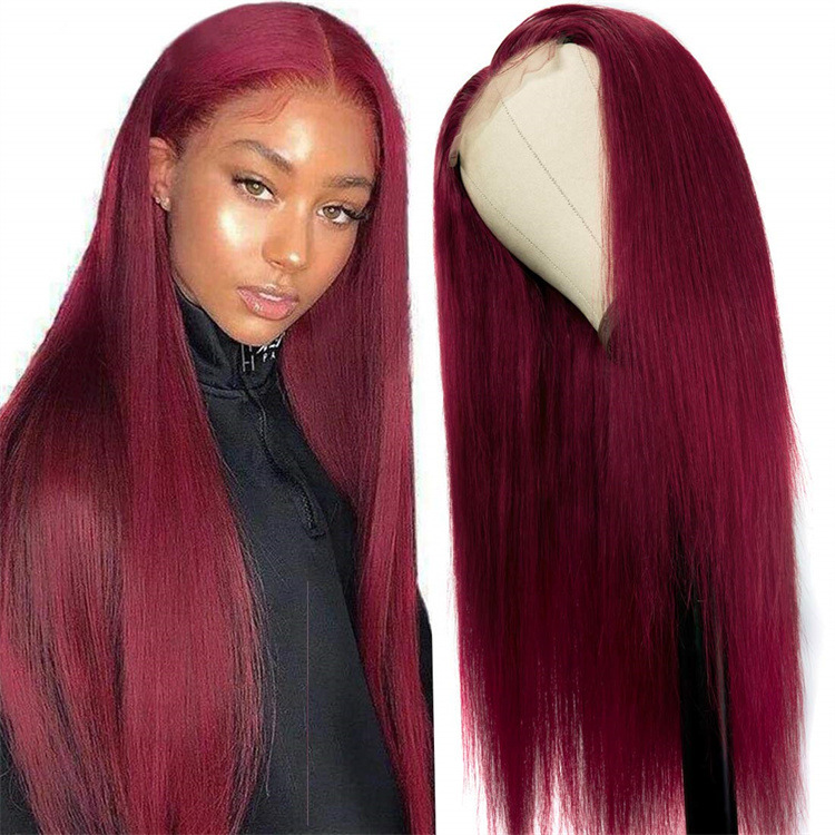 99J Burgundy 13x4 Colored  Lace Front Wig Human Hair Wigs PrePlucked  Peruvian Straight Lace Frontal Human Hair Wig