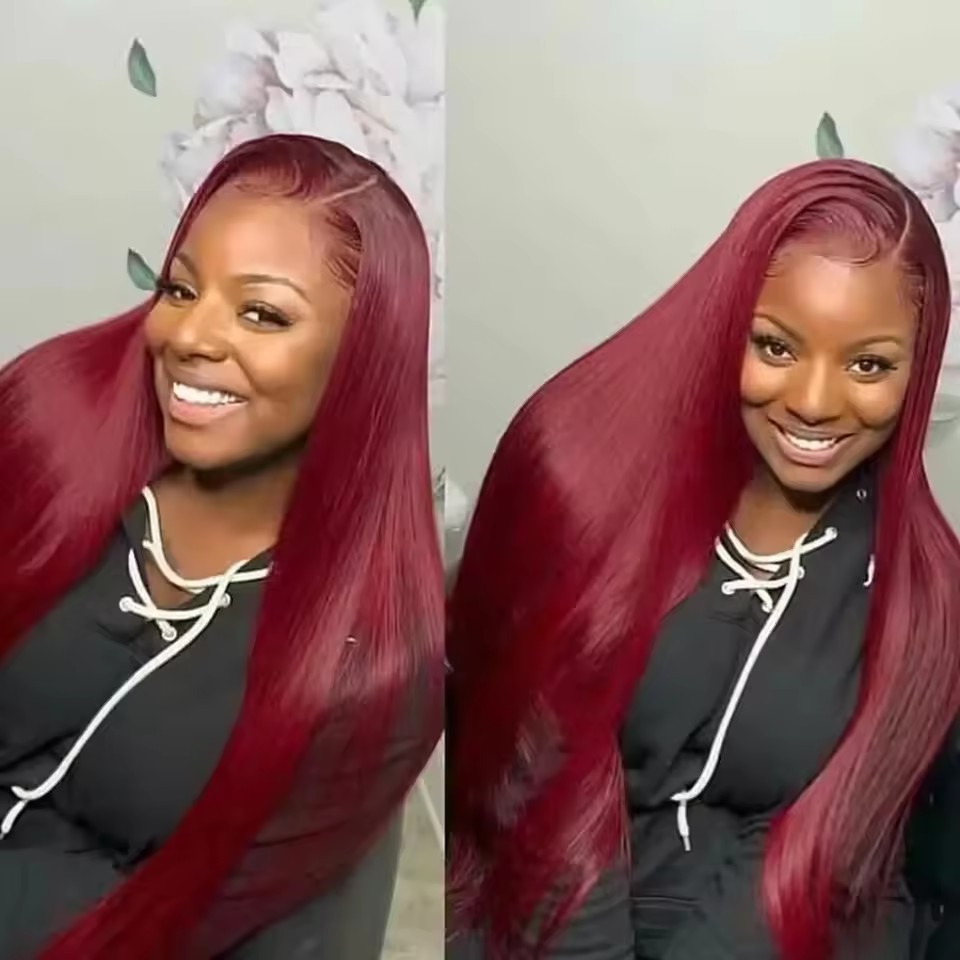 99J Burgundy 13x4 Colored  Lace Front Wig Human Hair Wigs PrePlucked  Peruvian Straight Lace Frontal Human Hair Wig
