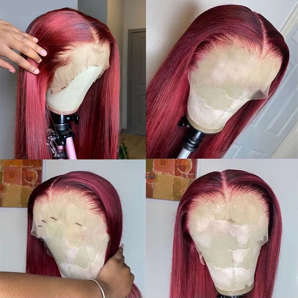 99J Burgundy 13x4 Colored  Lace Front Wig Human Hair Wigs PrePlucked  Peruvian Straight Lace Frontal Human Hair Wig