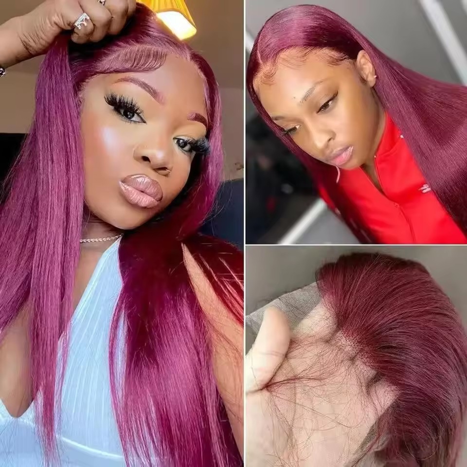 99J Burgundy 13x4 Colored  Lace Front Wig Human Hair Wigs PrePlucked  Peruvian Straight Lace Frontal Human Hair Wig