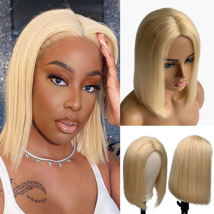 613 Blonde Short Bob Wig Transparent  4x4 Lace Front Human Hair Wigs Straight  Lace Frontal Wig
