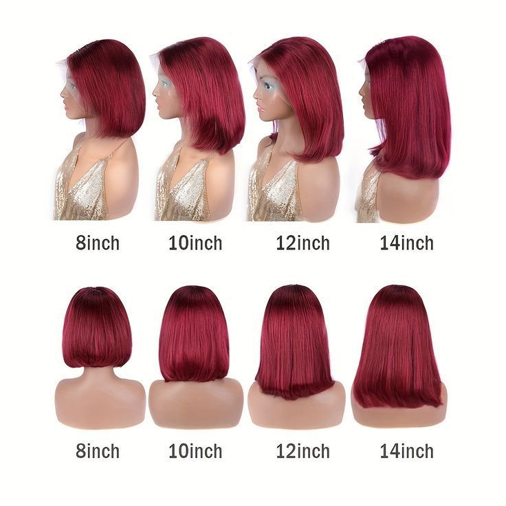 13x4 Bob Lace  Wig Malaysain Straight Human Hair for Women wine red Bob Lace Front Human Hair Wigs