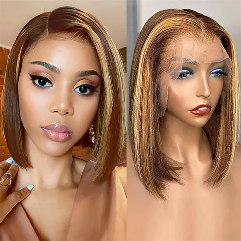 BOB Human Hair Wigs  Highlight P4/27 Lace Frontal Wigs  13x4  Mixed Brazilian Glueless  Lace Front Wigs 100 Human Hair