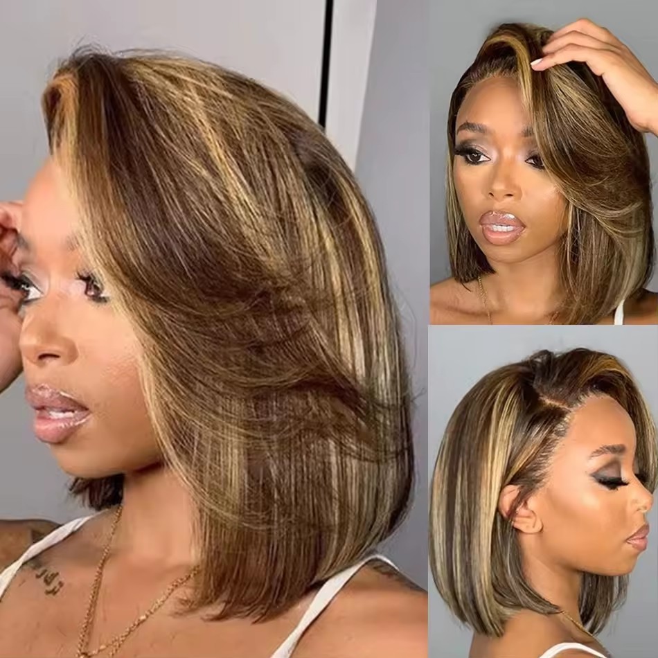 BOB Human Hair Wigs  Highlight P4/27 Lace Frontal Wigs  13x4  Mixed Brazilian Glueless  Lace Front Wigs 100 Human Hair
