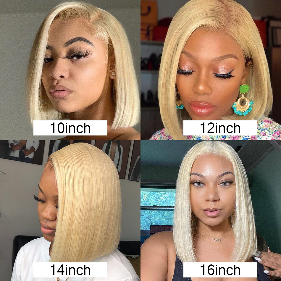613 Blonde Short Bob Wig Transparent  4x4 Lace Front Human Hair Wigs Straight  Lace Frontal Wig