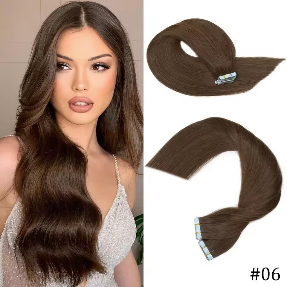 10A Medium Brown #6 Straight Tape In Hair Extensions  Remy Hair Extensions Tape In 100g Seamless tape hair extensions