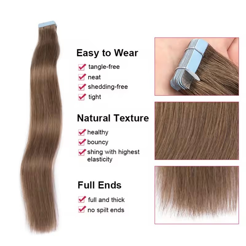 10A Medium Brown #6 Straight Tape In Hair Extensions  Remy Hair Extensions Tape In 100g Seamless tape hair extensions