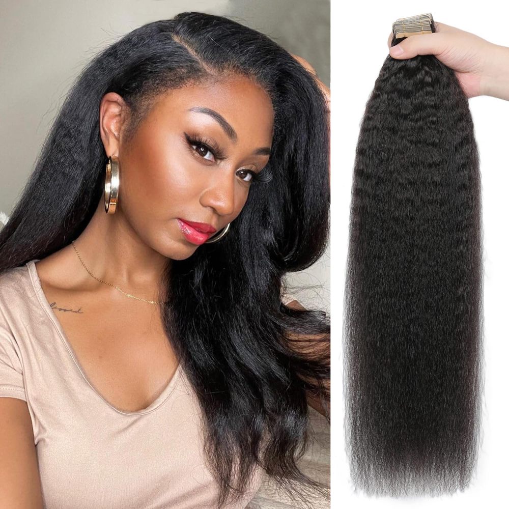 9A Natural Black Kinky Straight Tape In Extensions Human Hair for Black Women  100% Human Hair 40pcs 100gram Tape Ins