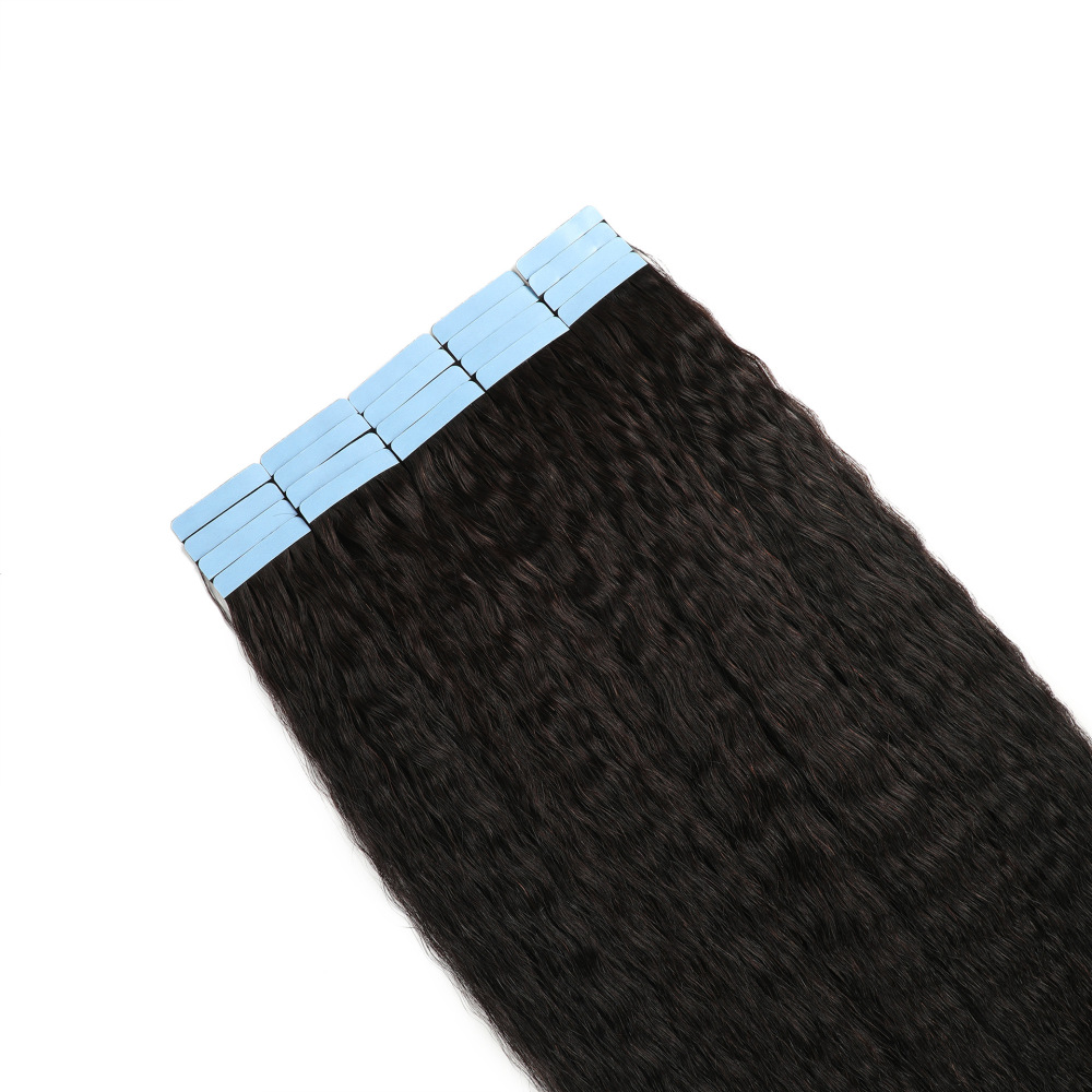 9A Natural Black Kinky Straight Tape In Extensions Human Hair for Black Women  100% Human Hair 40pcs 100gram Tape Ins