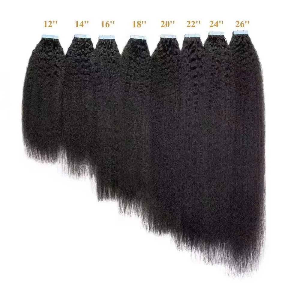 9A Natural Black Kinky Straight Tape In Extensions Human Hair for Black Women  100% Human Hair 40pcs 100gram Tape Ins