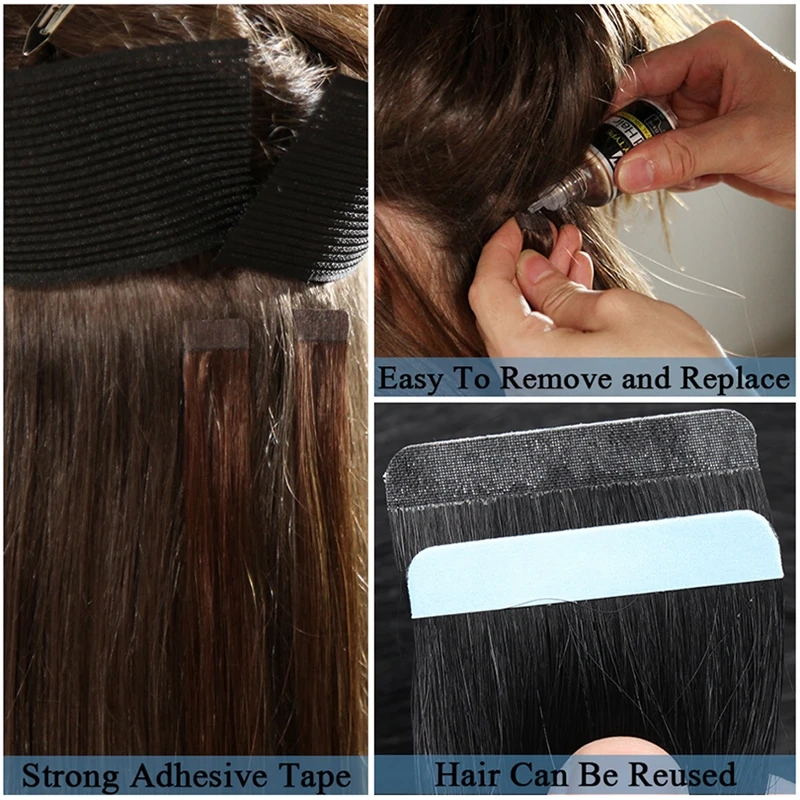 Natural Water Wave Tape In Human Hair Extensions 40Pieces Natural Black #1B 100% Remy Humen Hair 14-30Inch Skin Weft Tape Ins