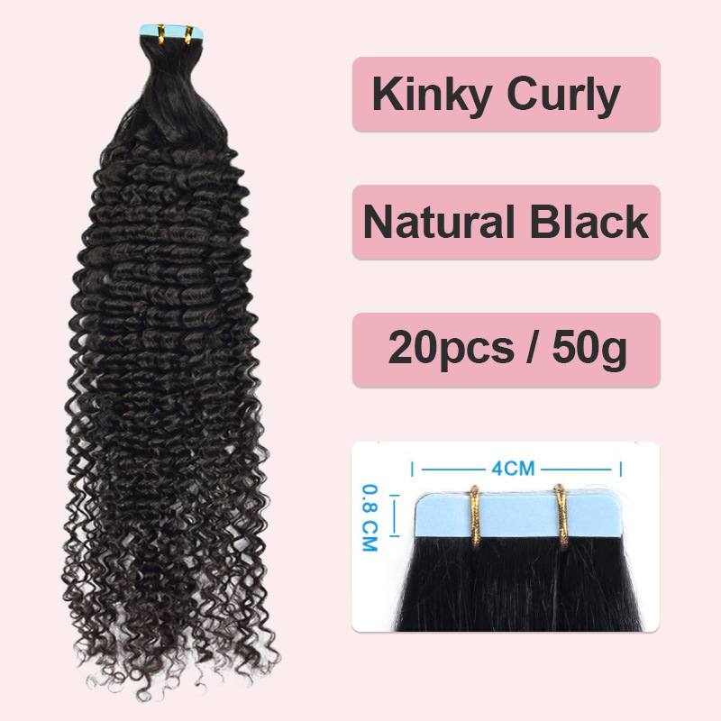 9A Kinky Curly Tape in Extensions Human Hair Remy  Afro Curly Tape in Extensions 10-30 inch Curly 100G/Pack
