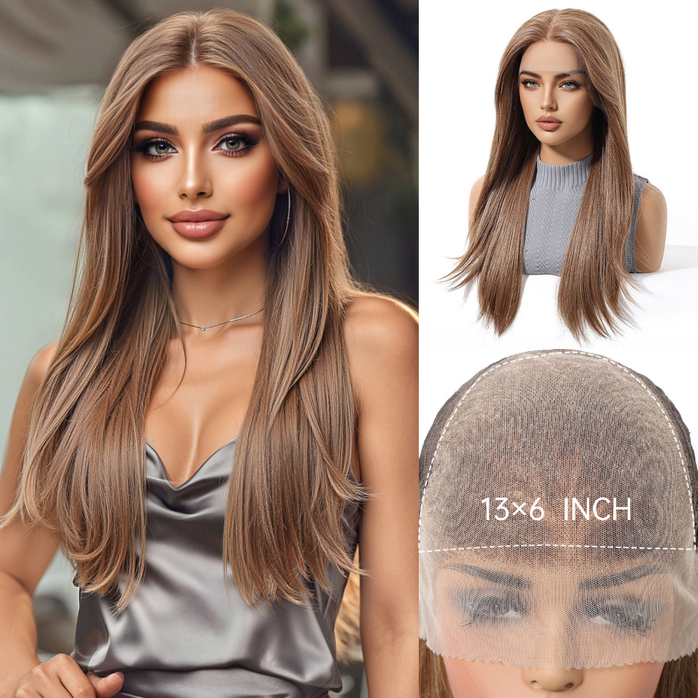 13x6 Lace Front Wig Brown straight Synthetic Wigs for Women Daily Party Cosplay Use Heat Resistant Fiber  Wigs