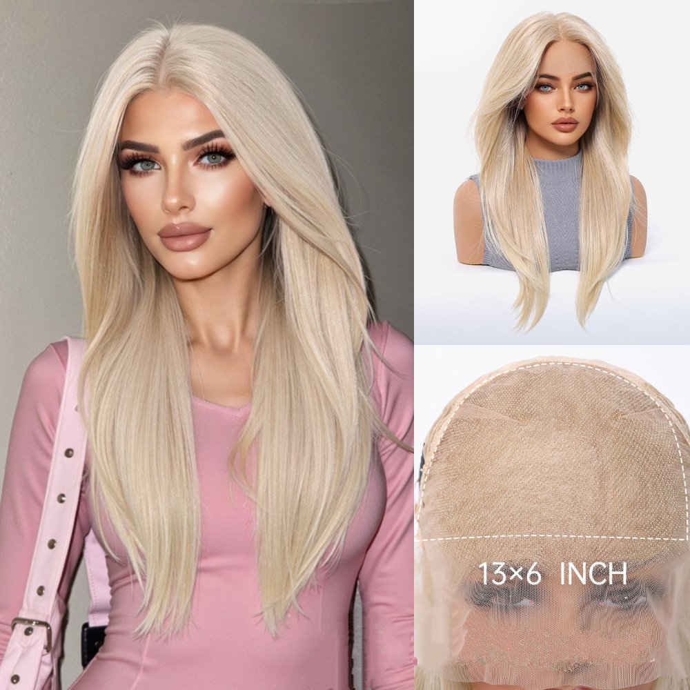 13x6 Lace Front Wig Brown straight Synthetic Wigs for Women Daily Party Cosplay Use Heat Resistant Fiber  Wigs