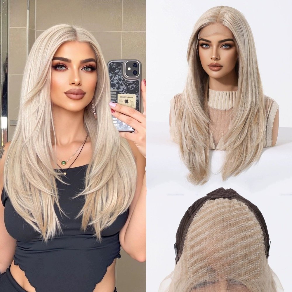 13*6 Lace Frontal Synthetic Hair Wigs Blonde Mixed Brown Daily Party Wig Long Body Wavy Lace Front Wigs for Wome