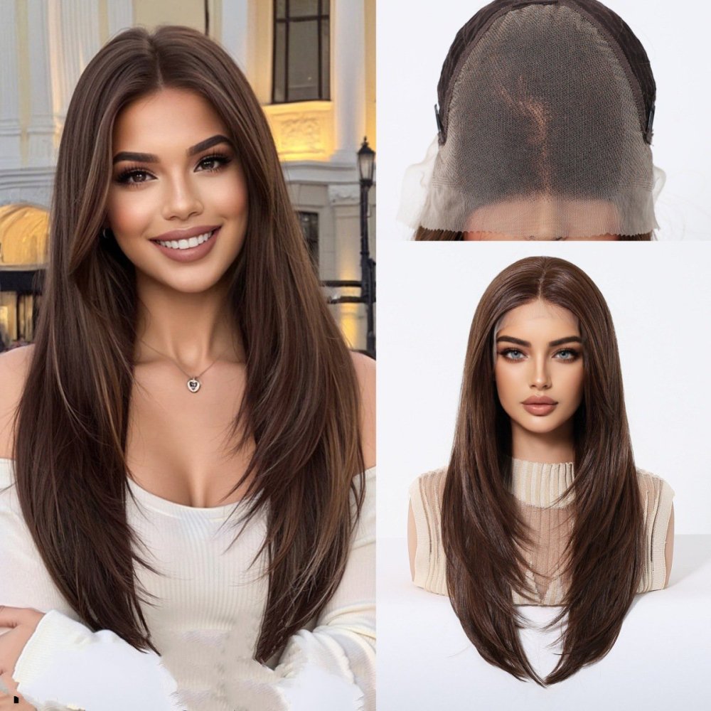 13*6 Lace Frontal Synthetic Hair Wigs Blonde Mixed Brown Daily Party Wig Long Body Wavy Lace Front Wigs for Wome
