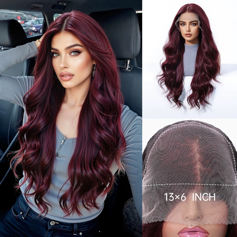 13*6 Lace Frontal Synthetic Hair Wigs Blonde Mixed Brown Daily Party Wig Long Body Wavy Lace Front Wigs for Wome