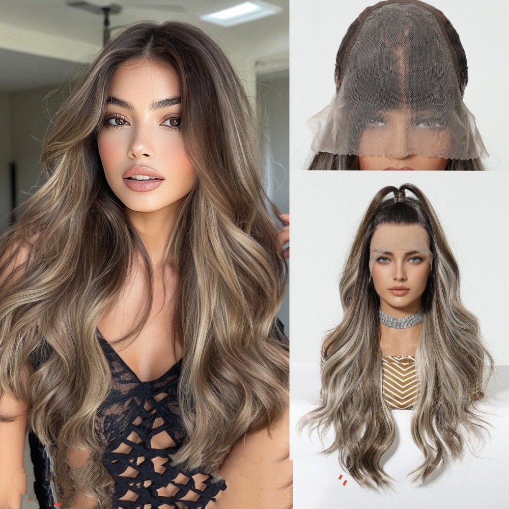 13*6 Lace Frontal Synthetic Hair Wigs Blonde Mixed Brown Daily Party Wig Long Body Wavy Lace Front Wigs for Wome