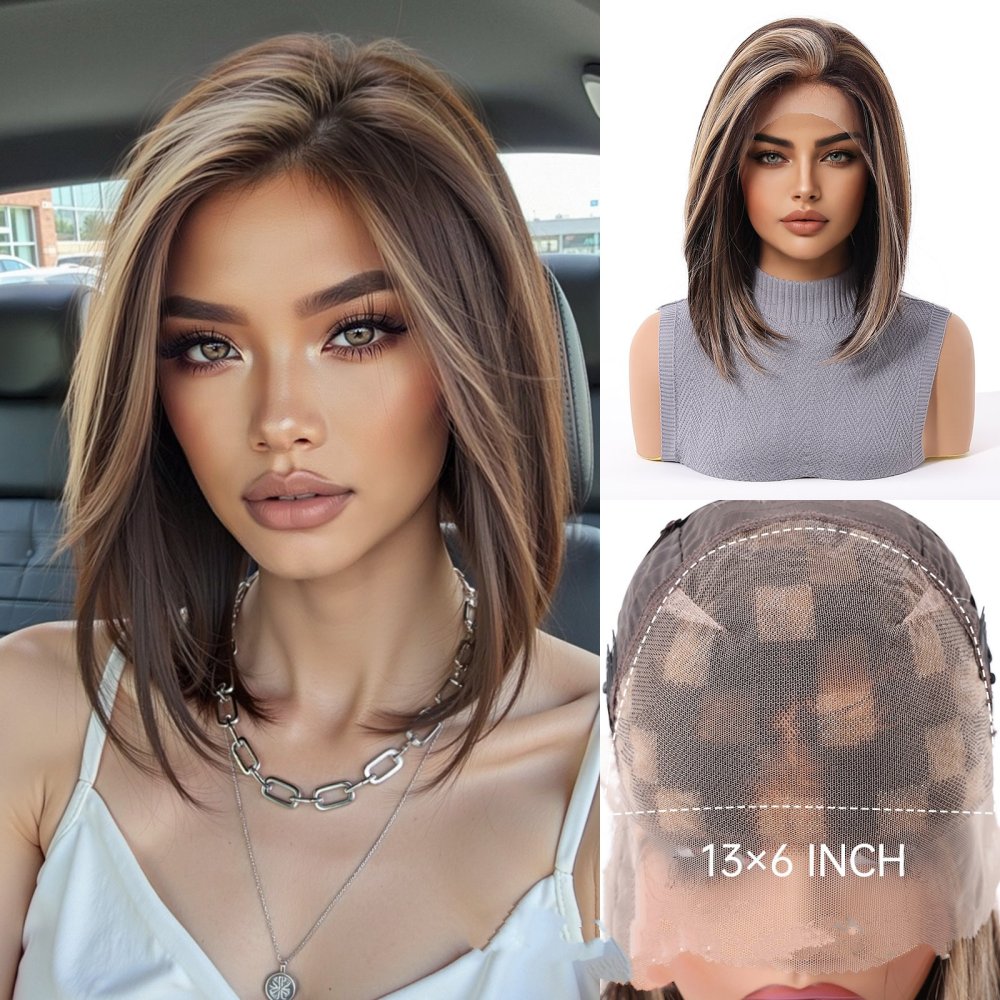 13*6 Lace Frontal Synthetic Hair Wigs Blonde Mixed Brown Daily Party Wig Long Body Wavy Lace Front Wigs for Wome
