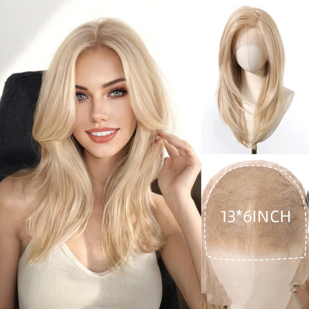 13*6 Lace Frontal Synthetic Hair Wigs Blonde Mixed Brown Daily Party Wig Long Body Wavy Lace Front Wigs for Wome