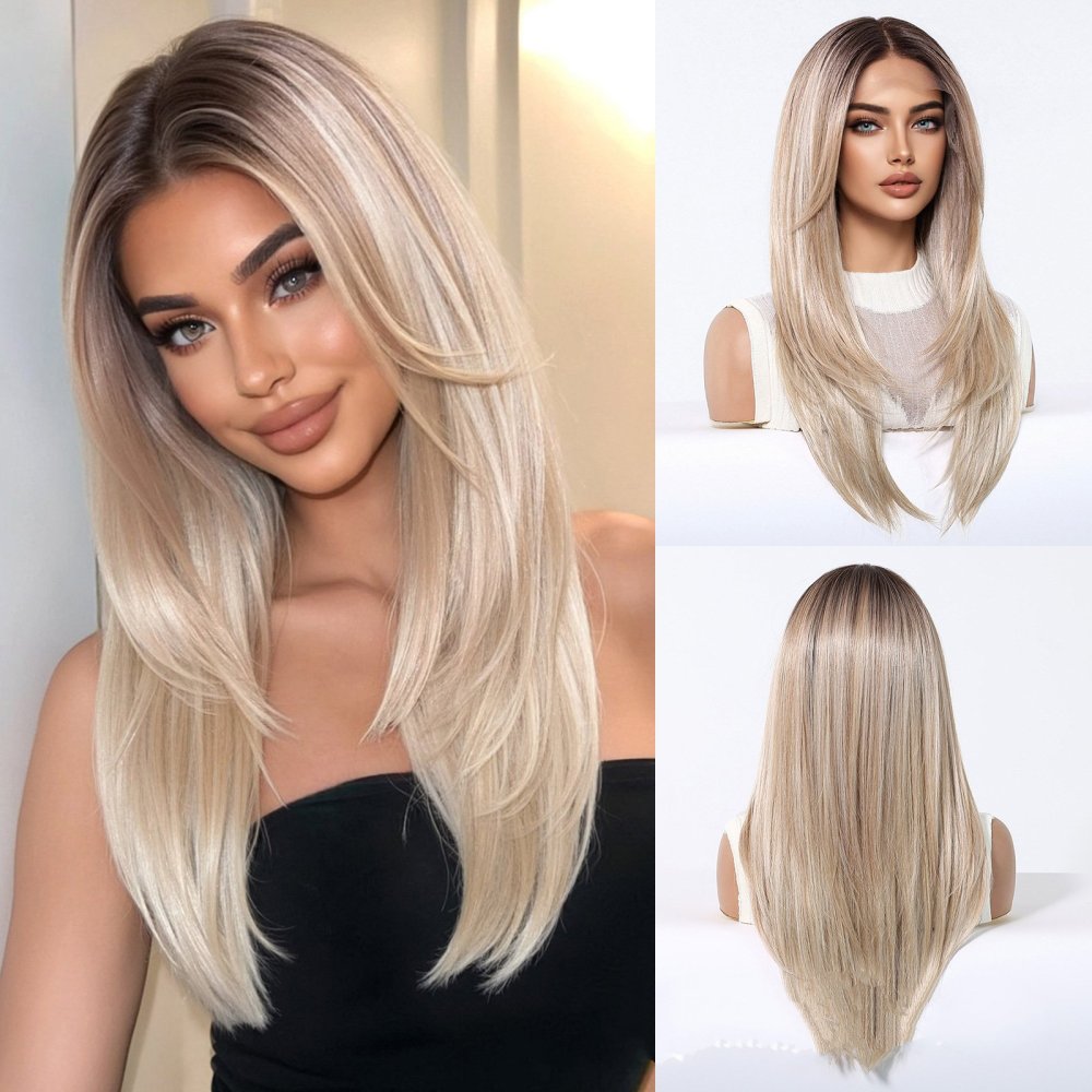 13*6 Lace Frontal Synthetic Hair Wigs Blonde Mixed Brown Daily Party Wig Long Body Wavy Lace Front Wigs for Wome