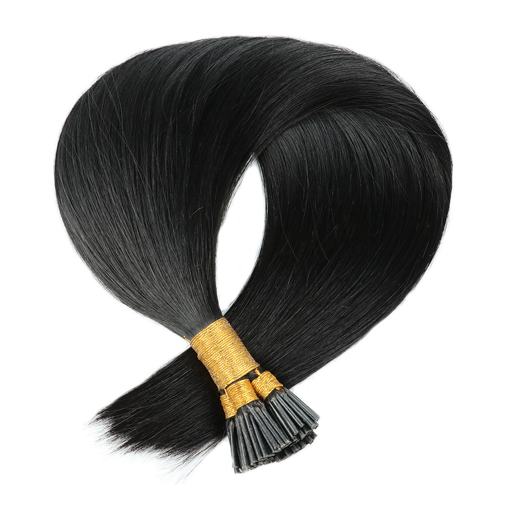9A  Jet l Black 1# Pre Bonded Keratin I Tip Fusion Hair Stick Hair Extensions 100% Real Human Hair 100gr/Pac