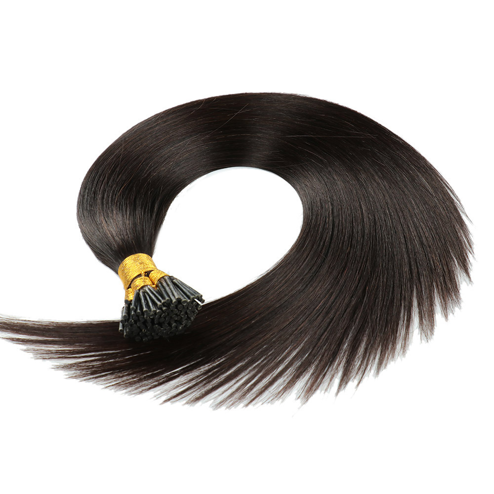 9A  Natural Black 1B# Pre Bonded Keratin I Tip Fusion Hair Stick Hair Extensions 100% Real Human Hair 100gr/Pac