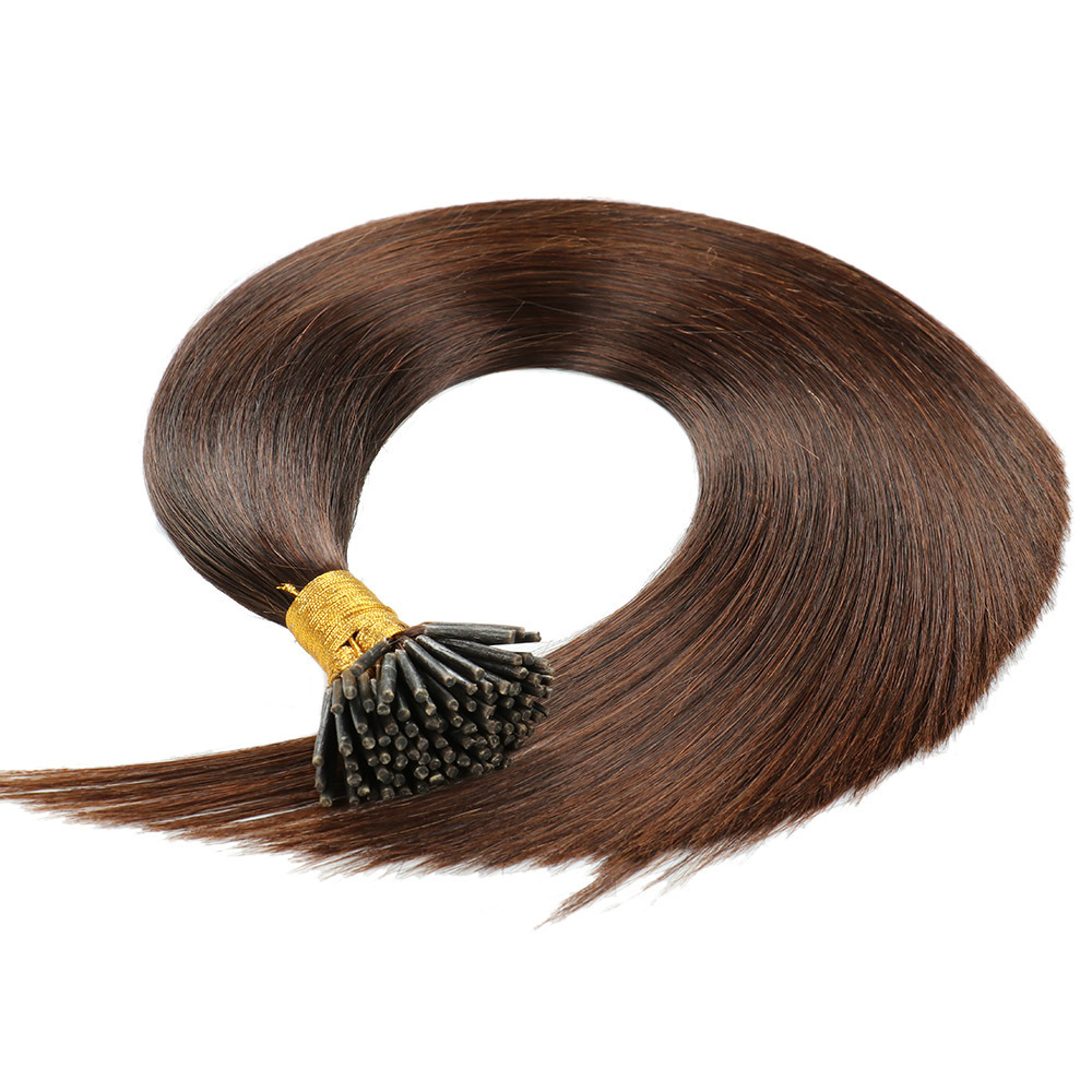 9A  Dark Brown 2# Pre Bonded Keratin I Tip Fusion Hair Stick Hair Extensions 100% Real Human Hair 100gr/Pac