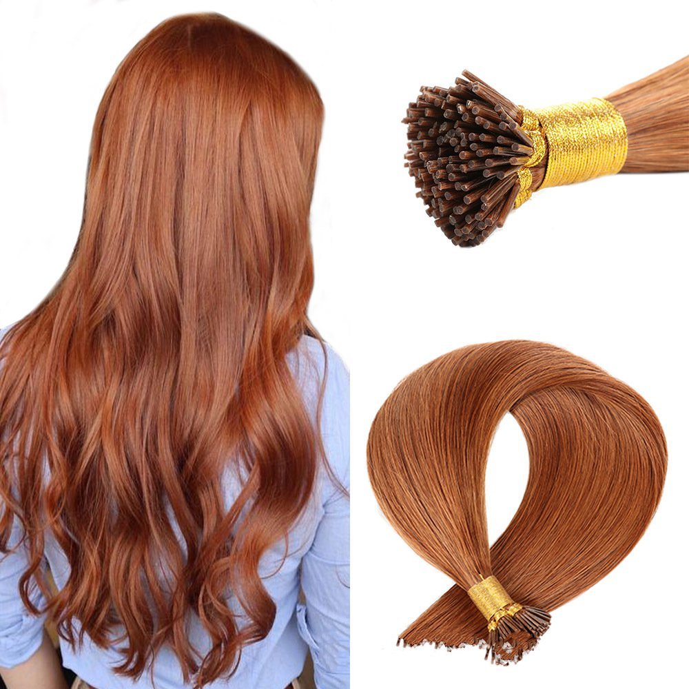 9A copper color 30  # Pre Bonded Keratin I Tip Fusion Hair Stick Hair Extensions 100% Real Human Hair 100gr/Pac