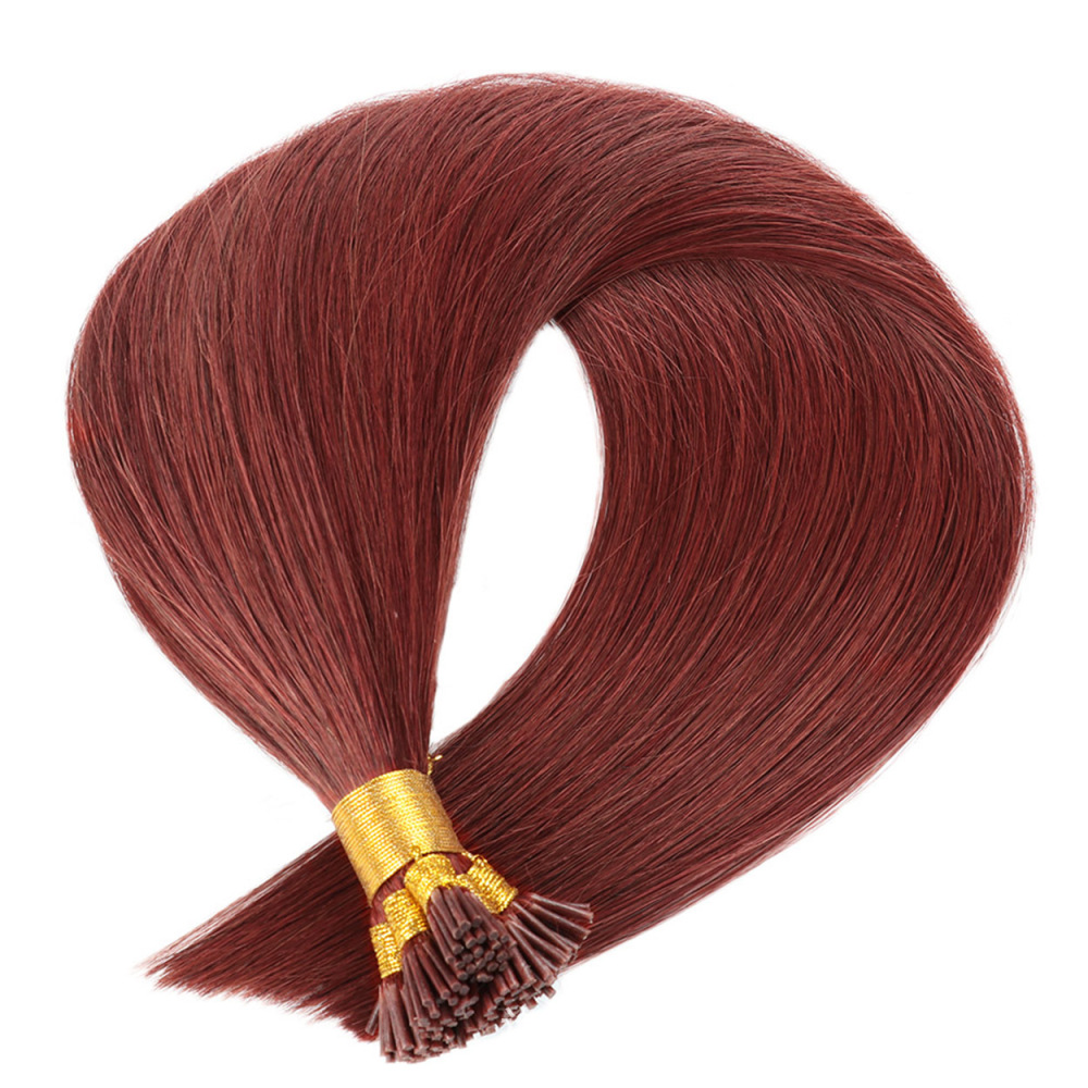 9AAuburn Brown 33 # Pre Bonded Keratin I Tip Fusion Hair Stick Hair Extensions 100% Real Human Hair 100gr/Pac