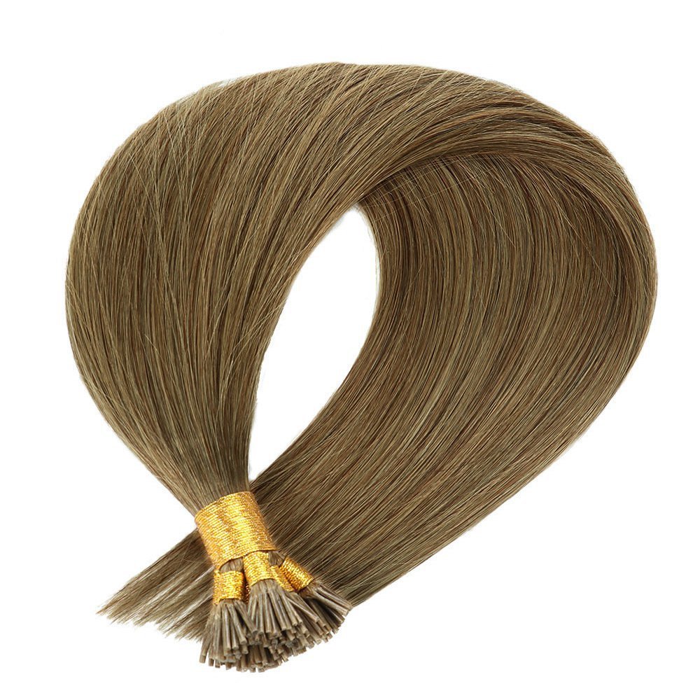 9A  Medium Brown 8 # Pre Bonded Keratin I Tip Fusion Hair Stick Hair Extensions 100% Real Human Hair 100gr/Pac